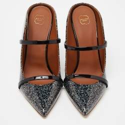 Pre Owned Malone Souliers Black Glitter Patent Leather Maureen Mules Size 40