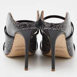Pre Owned Malone Souliers Black Glitter Patent Leather Maureen Mules Size 40