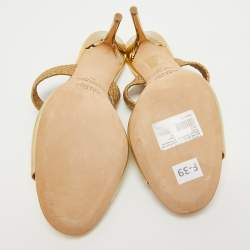 Pre Owned Malone Souliers Gold Leather and Woven Lurex  Milena Slides Size 39