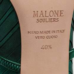 Pre Owned Malone Souliers Green Pleated Satin Norah Mules Size 40.5