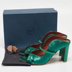 Pre Owned Malone Souliers Green Pleated Satin Norah Mules Size 40.5