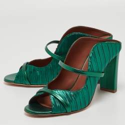 Pre Owned Malone Souliers Green Pleated Satin Norah Mules Size 40.5