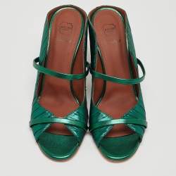 Pre Owned Malone Souliers Green Pleated Satin Norah Mules Size 40.5