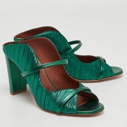 Pre Owned Malone Souliers Green Pleated Satin Norah Mules Size 40.5