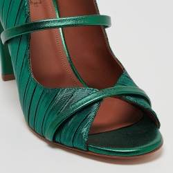 Pre Owned Malone Souliers Green Pleated Satin Norah Mules Size 40.5