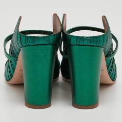 Pre Owned Malone Souliers Green Pleated Satin Norah Mules Size 40.5