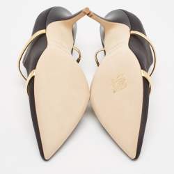 Pre Owned Malone Souliers Black Satin Leather Maureen Mules Size 38