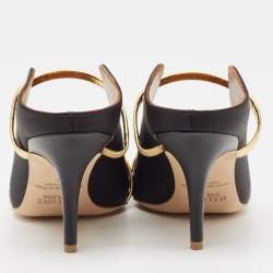 Pre Owned Malone Souliers Black Satin Leather Maureen Mules Size 38