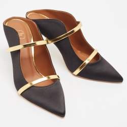 Pre Owned Malone Souliers Black Satin Leather Maureen Mules Size 38