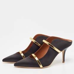 Pre Owned Malone Souliers Black Satin Leather Maureen Mules Size 38
