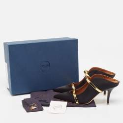 Pre Owned Malone Souliers Black Satin Leather Maureen Mules Size 38