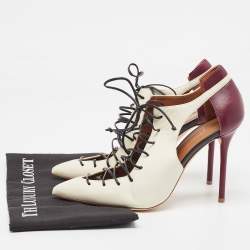 Pre Owned Malone Souliers Off White/Purple Leather Montana Lace Up Pumps Size 39.5