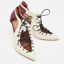 Pre Owned Malone Souliers Off White/Purple Leather Montana Lace Up Pumps Size 39.5