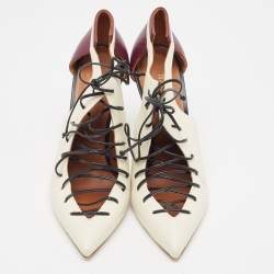 Pre Owned Malone Souliers Off White/Purple Leather Montana Lace Up Pumps Size 39.5