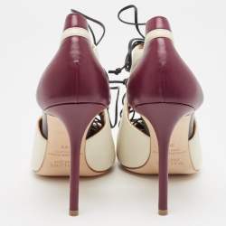 Pre Owned Malone Souliers Off White/Purple Leather Montana Lace Up Pumps Size 39.5