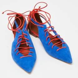 Pre Owned Malone Souliers Blue/Brown Suede and Leather Montana Flats Size 40