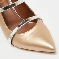 Pre Owned Malone Souliers Gold/Silver Leather Maureen Mules  Size 38 