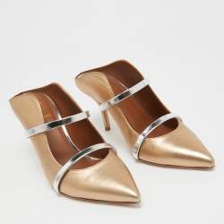 Pre Owned Malone Souliers Gold/Silver Leather Maureen Mules  Size 38 