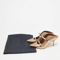 Pre Owned Malone Souliers Gold/Silver Leather Maureen Mules  Size 38 
