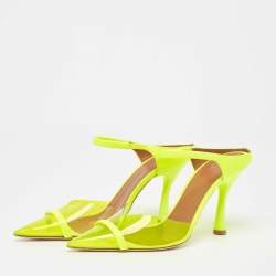 Malone Souliers Neon Yellow PVC and Patent Leather Iona Mules Size 38.5