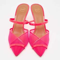Malone Souliers Neon Pink Mesh and Patent Leather Clio Mules Size 39