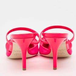 Malone Souliers Neon Pink Mesh and Patent Leather Clio Mules Size 39
