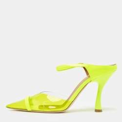 Malone Souliers Neon Yellow PVC and Patent Leather Iona Mules Size 38.5