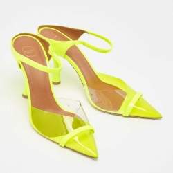 Malone Souliers Neon Yellow PVC and Patent Leather Iona Mules Size 38.5