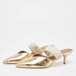 Pre Owned Malone Souliers Gold Python Embossed Leather Maisie Mules Size 37