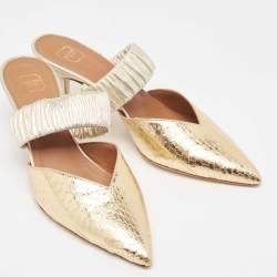 Pre Owned Malone Souliers Gold Python Embossed Leather Maisie Mules Size 37
