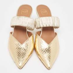Pre Owned Malone Souliers Gold Python Embossed Leather Maisie Mules Size 37