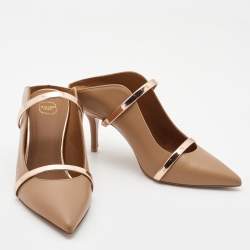 Pre Owned Malone Souliers Brown/Rose Gold Leather Maureen Mules Size 37.5
