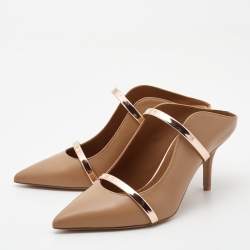 Pre Owned Malone Souliers Brown/Rose Gold Leather Maureen Mules Size 37.5
