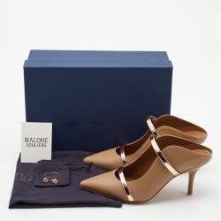Pre Owned Malone Souliers Brown/Rose Gold Leather Maureen Mules Size 37.5