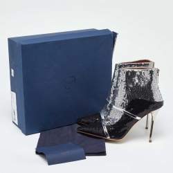 Pre Owned Malone Souliers Silver/Black Sequins Pointed Toe Ankle Booties Size 41