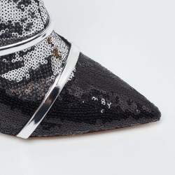 Pre Owned Malone Souliers Silver/Black Sequins Pointed Toe Ankle Booties Size 41