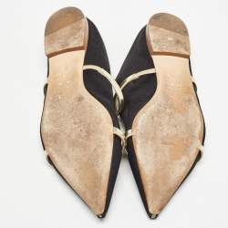 Malone Souliers Black/Gold Satin and Leather Maureen Flat Mules Size 38