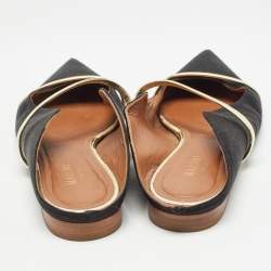 Malone Souliers Black/Gold Satin and Leather Maureen Flat Mules Size 38