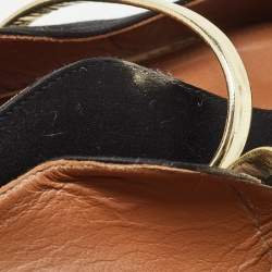 Malone Souliers Black/Gold Satin and Leather Maureen Flat Mules Size 38