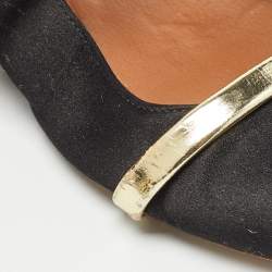 Malone Souliers Black/Gold Satin and Leather Maureen Flat Mules Size 38