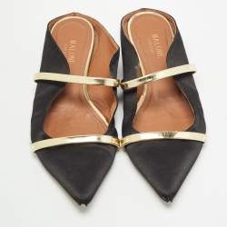 Malone Souliers Black/Gold Satin and Leather Maureen Flat Mules Size 38