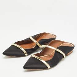 Malone Souliers Black/Gold Satin and Leather Maureen Flat Mules Size 38