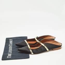 Malone Souliers Black/Gold Satin and Leather Maureen Flat Mules Size 38