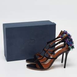 Malone Souliers Black Suede Floral Embellished Ankle Strap Sandals Size 41