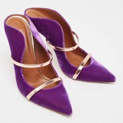 Pre Owned Malone Souliers Purple/Rose Gold Velvet and Leather Maureen Mules Size 38.5