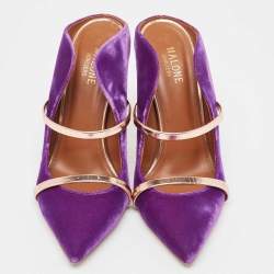 Pre Owned Malone Souliers Purple/Rose Gold Velvet and Leather Maureen Mules Size 38.5