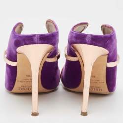 Pre Owned Malone Souliers Purple/Rose Gold Velvet and Leather Maureen Mules Size 38.5