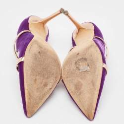 Pre Owned Malone Souliers Purple/Rose Gold Velvet and Leather Maureen Mules Size 38.5