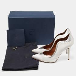 Malone Souliers White Satin Pointed Toe Pumps Size 39.5