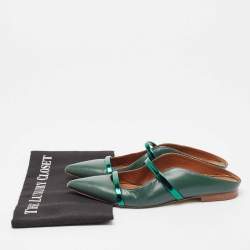 Pre Owned Malone Souliers Green Leather Maureen Flat Mules Size 38